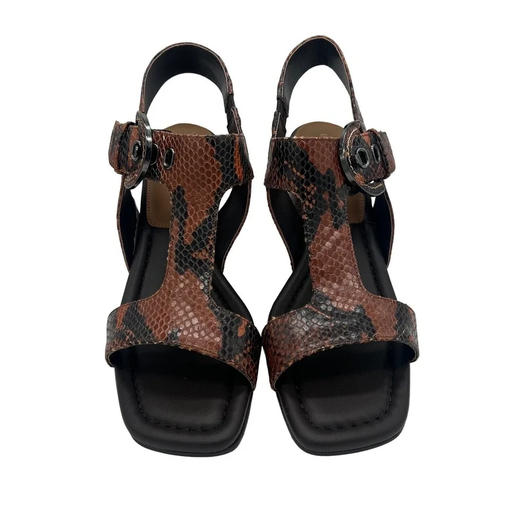 New Donald Pliner Erin Snake Embossed Leather Sandals T-Strap Size 8.5 M